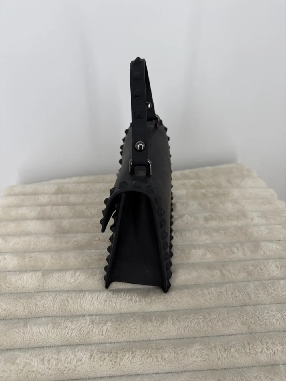 Goth Matte Black Studded Rubber Jelly Hand Bag/Purse Unique!